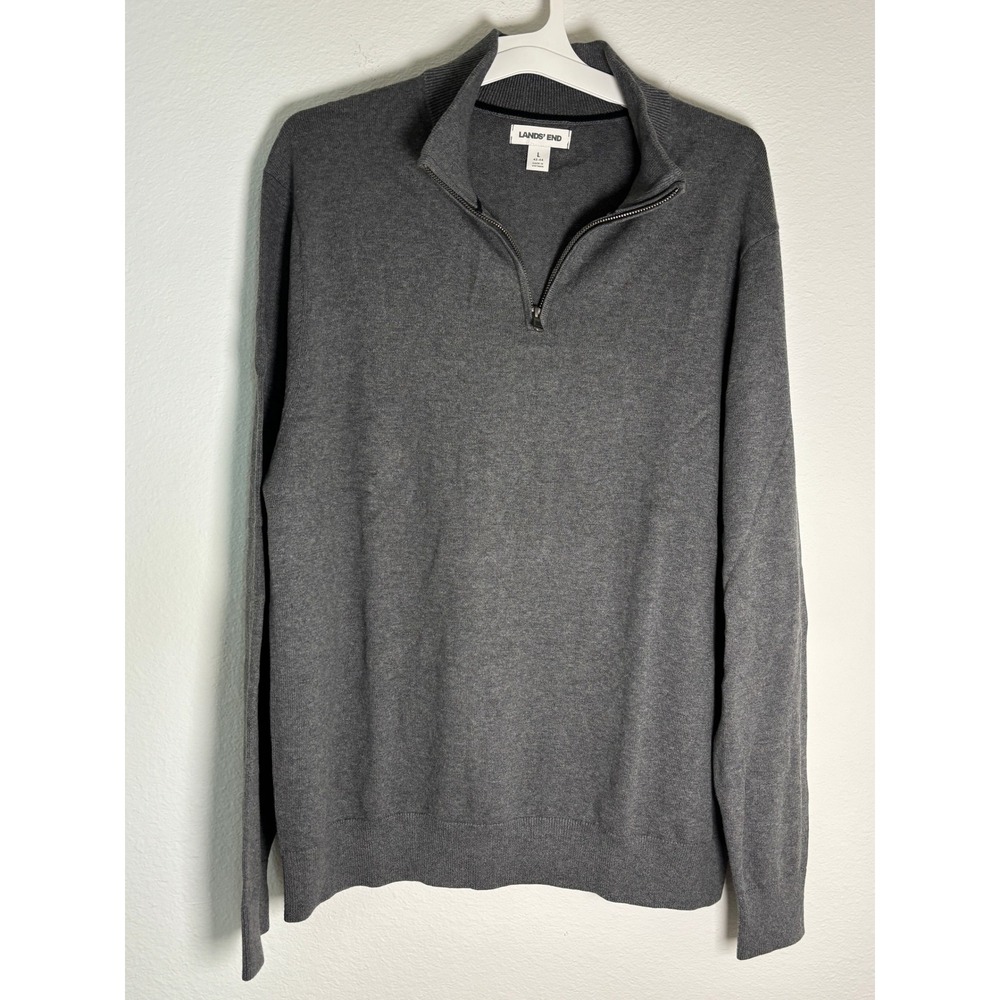 Lands' End Mens Gray Quarter-Zip Mock Neck Pullover Sweater Large 42-44